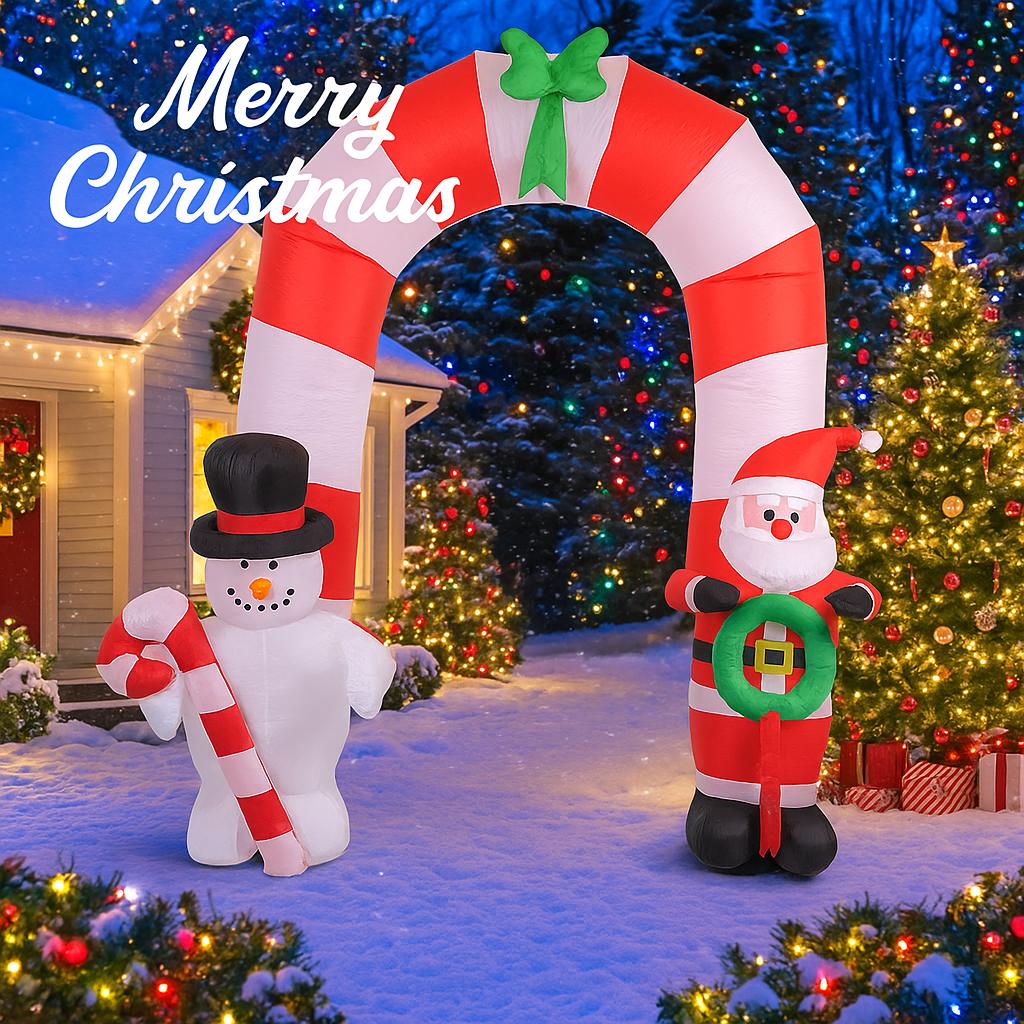 7.87FT Inflatable Toy Arch Snowman Santa Decorations Xmas Yard Lawn Home Party Decor With LED Lit Christmas Supplies Ornaments