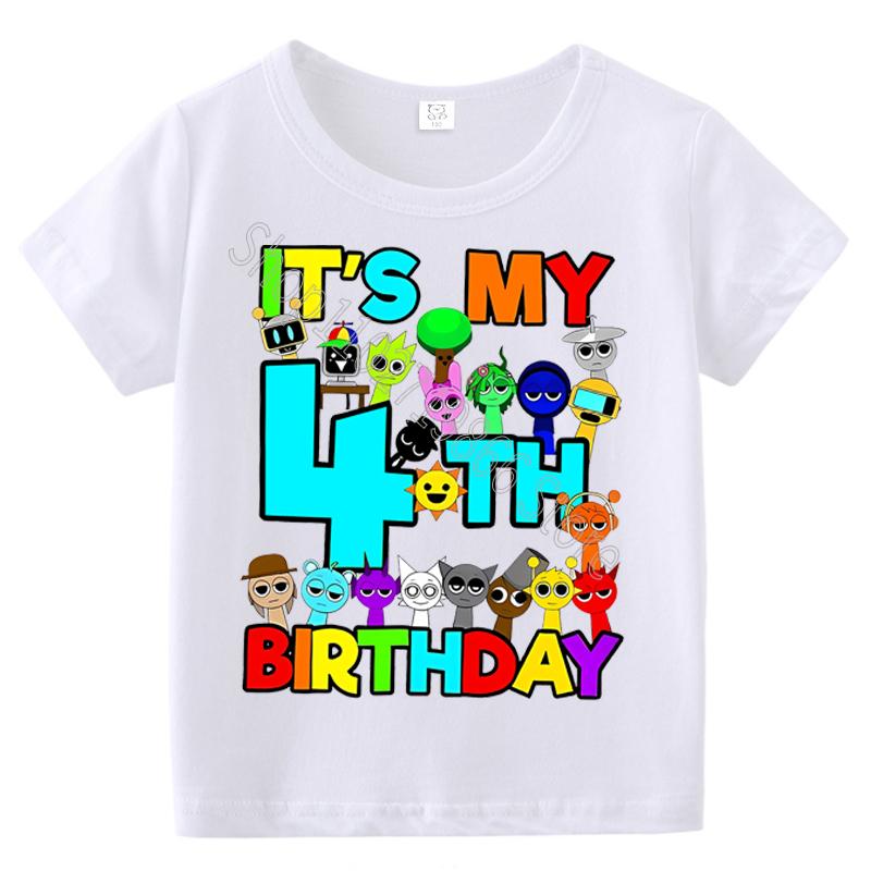 T-shirt Estive a Maniche Corte Stampa Sprunki Incredibox per Bambini Abbigliamento Bambini Ragazzi Ragazze Magliette in Cotone Top Regali per Feste di Compleanno