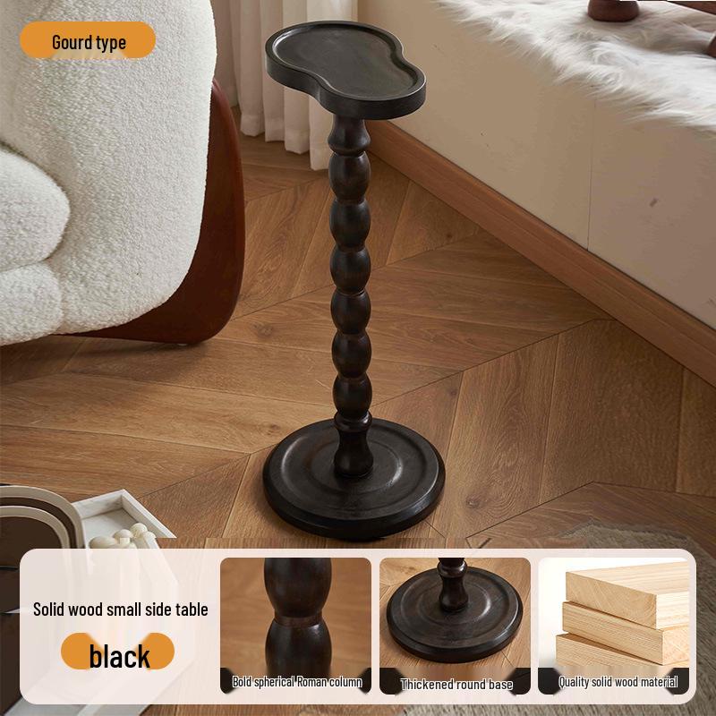 Retro Solid Wood Mini Coffee Table & Movable Side Table with Storage