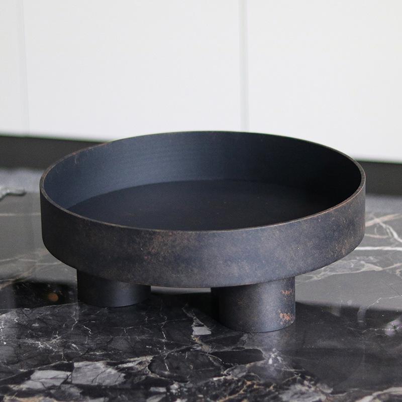 Nordic Three-legged Round Metal Fruit Plate Ornaments Home Model Room Living Room Bedroom Dining Room Storage Tray Decorations