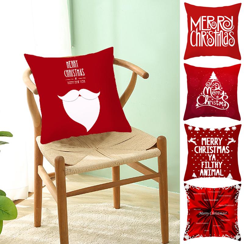 Merry Christmas Cushion Cover Xmas Pillowcase Happy New Year Navidad Santa Claus Red Pillow Cover Ornament Gifts Home Decor