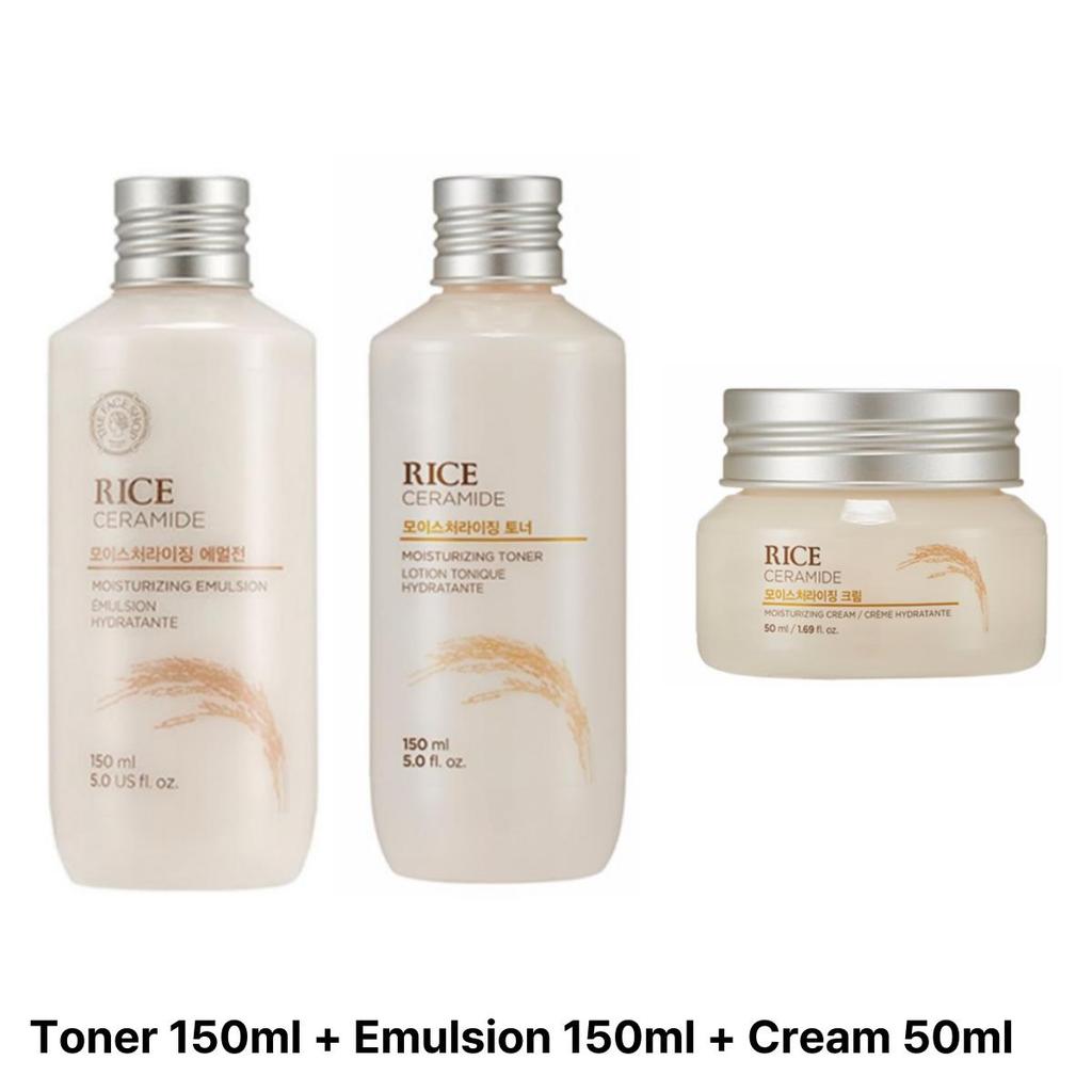 THEFACESHOP Rice Ceramide Set: Moisturizing Toner 150ml + Emulsion 150ml
