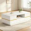 Modern Coffee Table with LED Lighting, Sofa Table, Semi-Open Shelf & 2 Doors, up to 30 kg Load Capacity, White + Golden Accents, 100×50×35.5cm