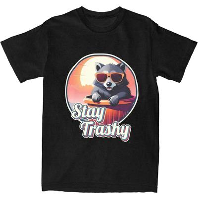 Lustiger Mülleimer Mülltonne Waschbär Liebhaber T-Shirt für Männer Frauen Reine Baumwolle Stay Trashy Müll Waschbären Meme T-Shirt Kleidung