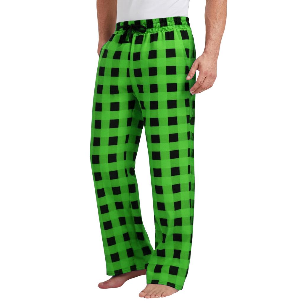 Men's Drawstring Plaid Print Pants - Long Casual Trousers With Belted Pockets