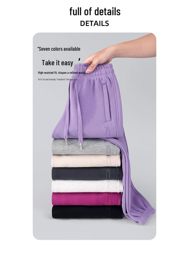 Women's Cream Fleece Sweatpants, Casual Loose Fit, Thickened for Autumn/Winter, Elastic and Warm Joggers, 420g.