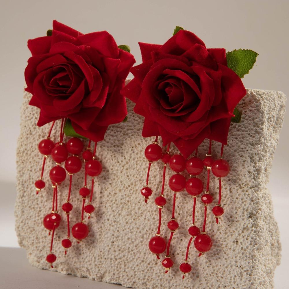 Multicolor Flower Pendant Earrings Rose Flower Large Flower Earrings Women's Earrings  Women