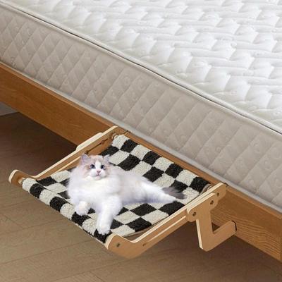 Bedside Cat Bed Basking Platform Detachable Soft and Cosy Easy To Adjust Wooden Hanging