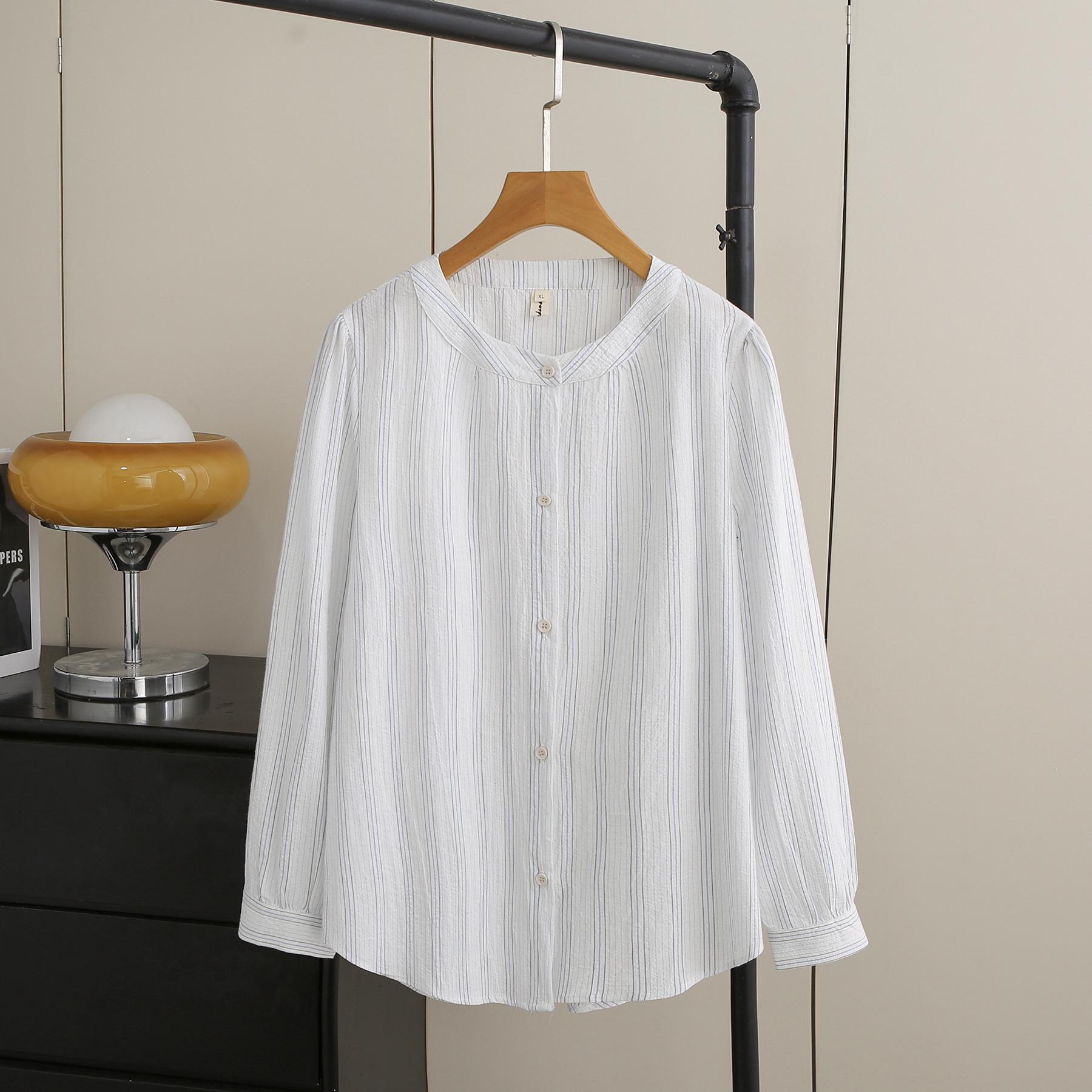 2026 Spring Plus Size Striped Long Sleeve Women s Shirt - Versatile, Fashionable Round Neck Cardigan Top XL