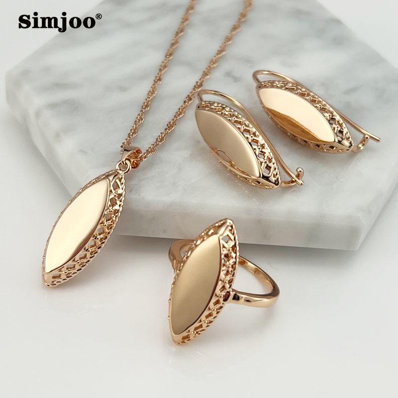 SIMJOO Glans mode ihåliga högklassiga örhängen ring halsband set