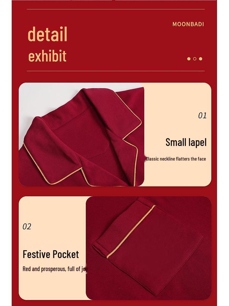 Red Newlywed Couple Pajama Set: Men's & Women's Long Sleeve Cotton Bridal Homewear for Spring and Autumn