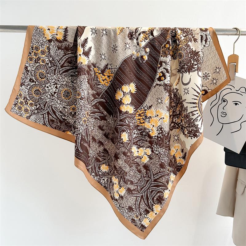 Striped Twill Silk Scarf: Large Square Shawl & Sunscreen Travel Headscarf - 90cm, Perfect for Spring & Autumn