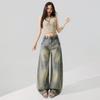 Spring Summer Luxury Rhinestone Craft Bamboo Texture Relaxed Saber Cut Fashion Casual Denim Long Pants Female Casual Pants Oversize Denim Trousers