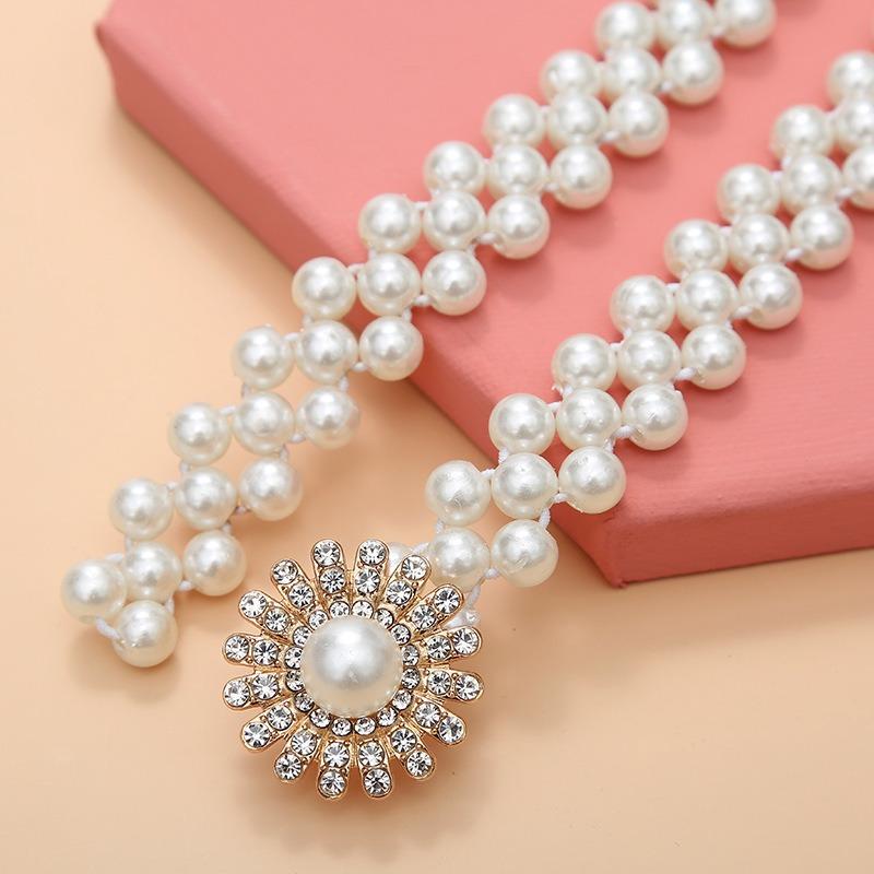 Mei Women's Pearl Waist Chain - Perfect for Dresses, Summer Casual Style, Rhinestone Embellished, Elastic Waistband