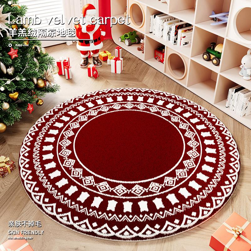 Cartoon Style Rugs for Bedroom Christmas Living Room Decoration Red Carpet Round Thickend Lounge Floor Mat Fluffy Soft Plush Rug