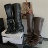 Fashion Eilyken Designer Lace-up Pleated Knee-High Boots Woman Square Low Heels Long Booties Autumn Winter Round Toe Female Shoes