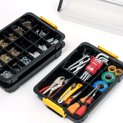 E-Supply Tool Box, 3-Tier, Divided, with Handle, Resin, Small Item Storage, Screws, Parts, EEX-TBX01