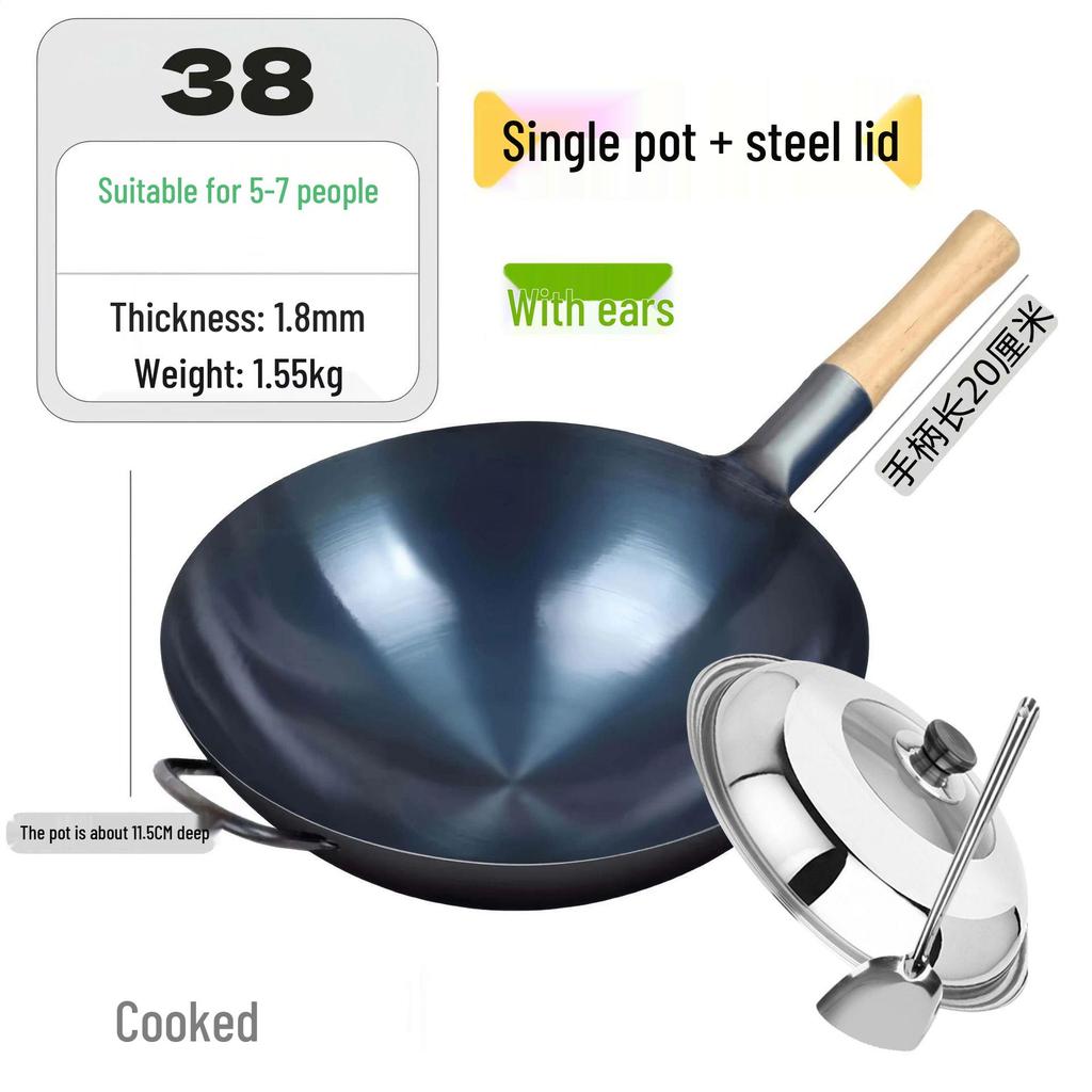 Zhangqiu Non-stick Cast Iron Wok with Large Ladle for Home & Restaurant Use - Suitable for Gas Stoves