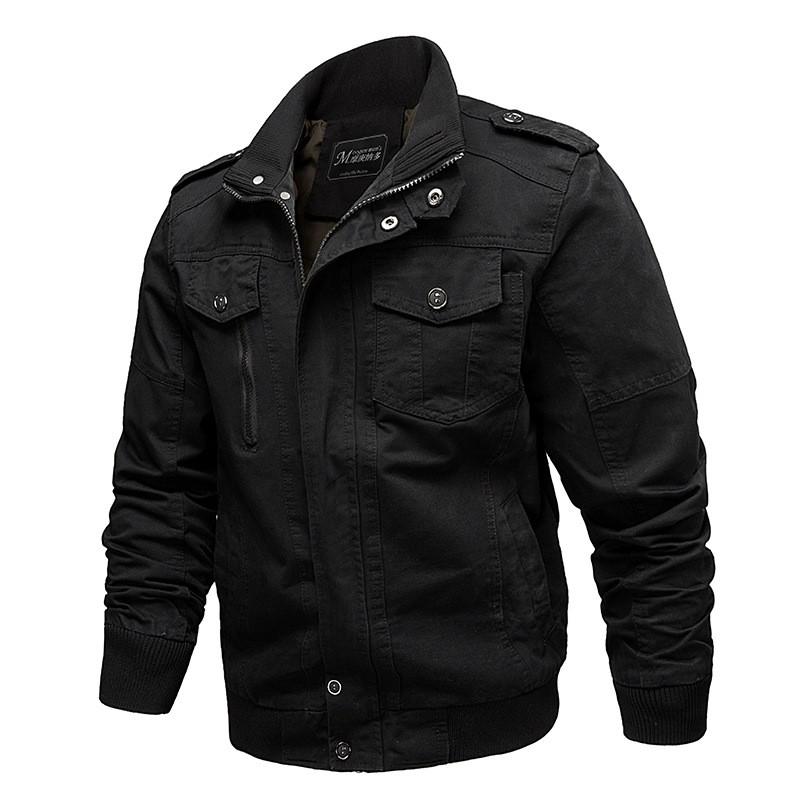 Men's Casual Solid Color Jacket Zipper Pocket Stand Collar
