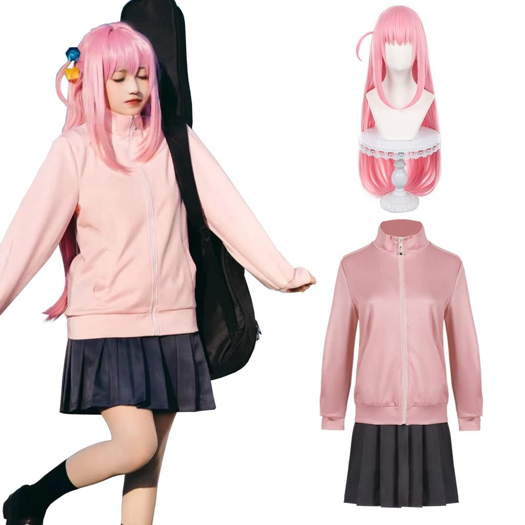 Goto Hitori Cosplay Guitar Bocchi the Rock Cosplay Full Adult Costume for School Festivals Hitori Wig Size [Excellent Quality] Wig, Hero Costume,