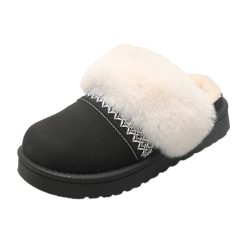 Fleece cotton slippers wear new flat-bottomed thick-soled large-size cotton slippers with one foot, lazy shoes