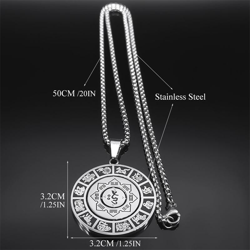 Buddhismus Chinesisches Tierkreiszeichen Lotus Drehbar Halskette für Männer Frauen Edelstahl Neun Paläste Bagua Amulett Kette Schmuck NZZZ172