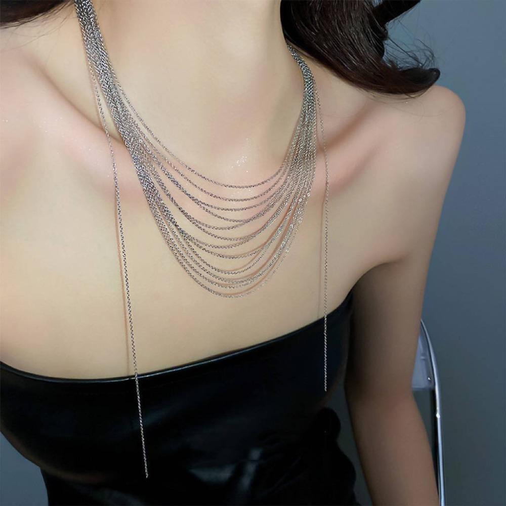 Glitter Multi Layer Necklaces Sparkling Long Sweater Chain Fashion Flash Fringe Necklace  Wedding
