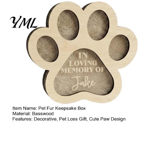 Haar-Erinnerungsbox als Mitgefühl-Geschenk bei Haustierverlust, Niedliche Pfotenform Gedenk-Holz-Erinnerungsbox für Katzenfell Hunde und Katzen,