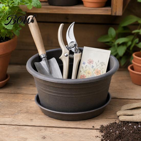 Resin Planters for Bulbs Bulb Plant Pot with Saucer, 10 Inch 13 Wide Flowerpot Sturdy Lilies Drainage Holes, Indoor Outdoor Planter Tulips
