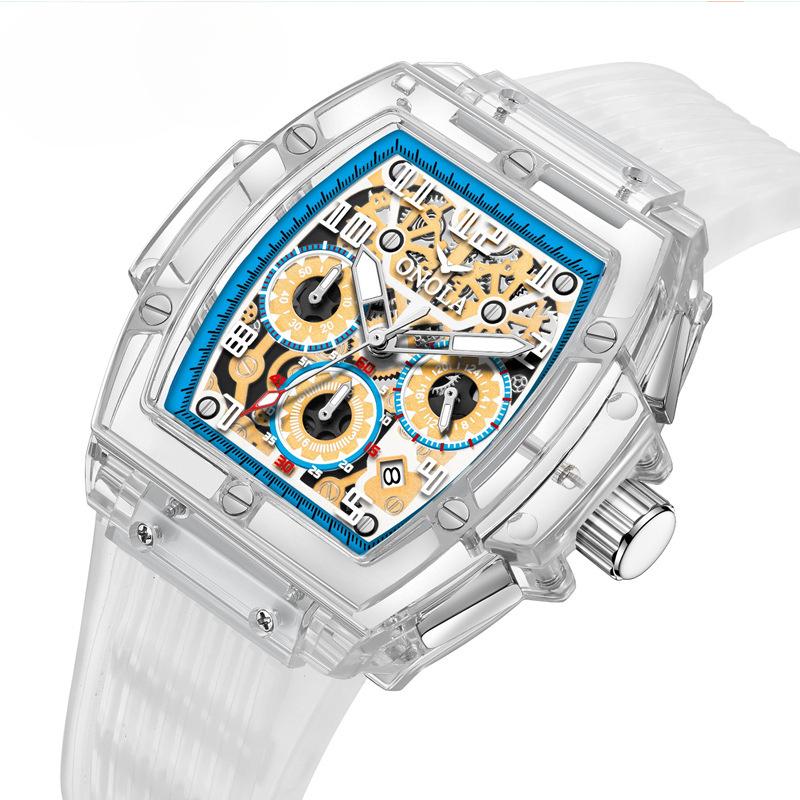 

Transparent Barrel Design Plastic Men s Quartz Watch Waterproof Tape Watch