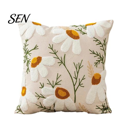 Floral Pattern Throw Pillow Shams Farmhouse Cushion Cover, 3D Flower Embroidery Decorative Light Luxury Bed Covers Case for Living Room Couch