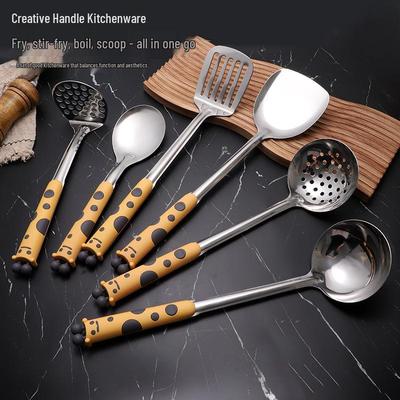 Stainless Steel Kitchen Utensil Set: Skimmer, Soup Ladle, Stir-fry & Frying Spatulas, Cooking Spoon