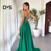 Lady Evening Dress Low-cut Collarless Lace-up Hollow Back Sleeveless Pleated Spaghetti Strap Floor Length Maxi Dress Slim Fit High Slit Solid Color