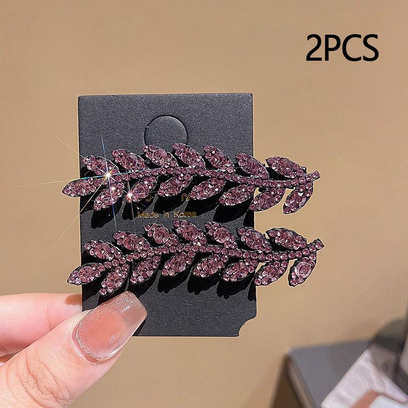 2PCS Fashion Of Sparkling Rhinestone Wheat Ear Leaf Duckbill Hair Clip,Exquisite Side Clip With a Straight Clip Hair Accessories