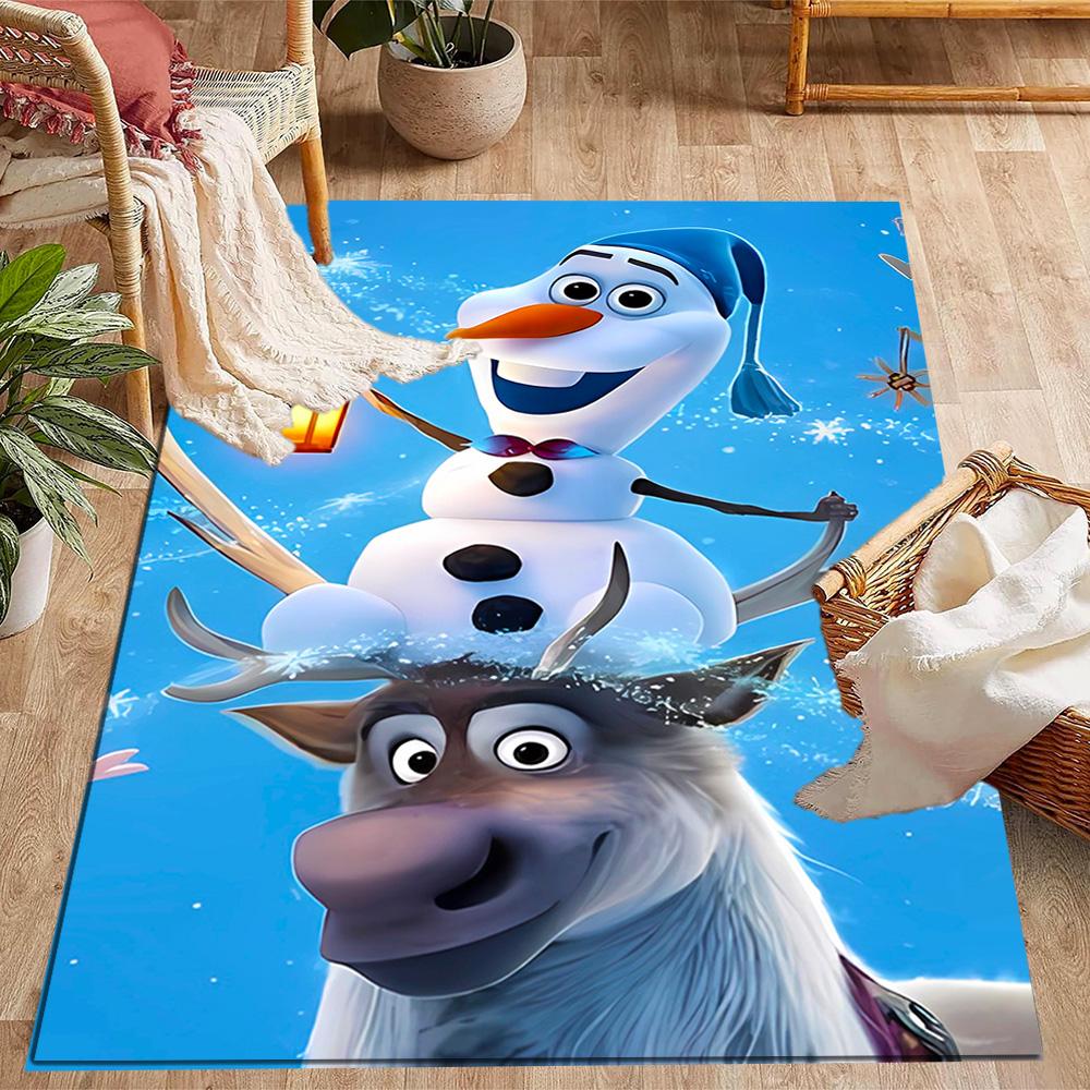 Frozen Olaf Cartoon Theme Non-Slip Rug - Made of Polyester, Suitable for Home Décor, Bedrooms, Living Rooms, Entryways, and Studios.