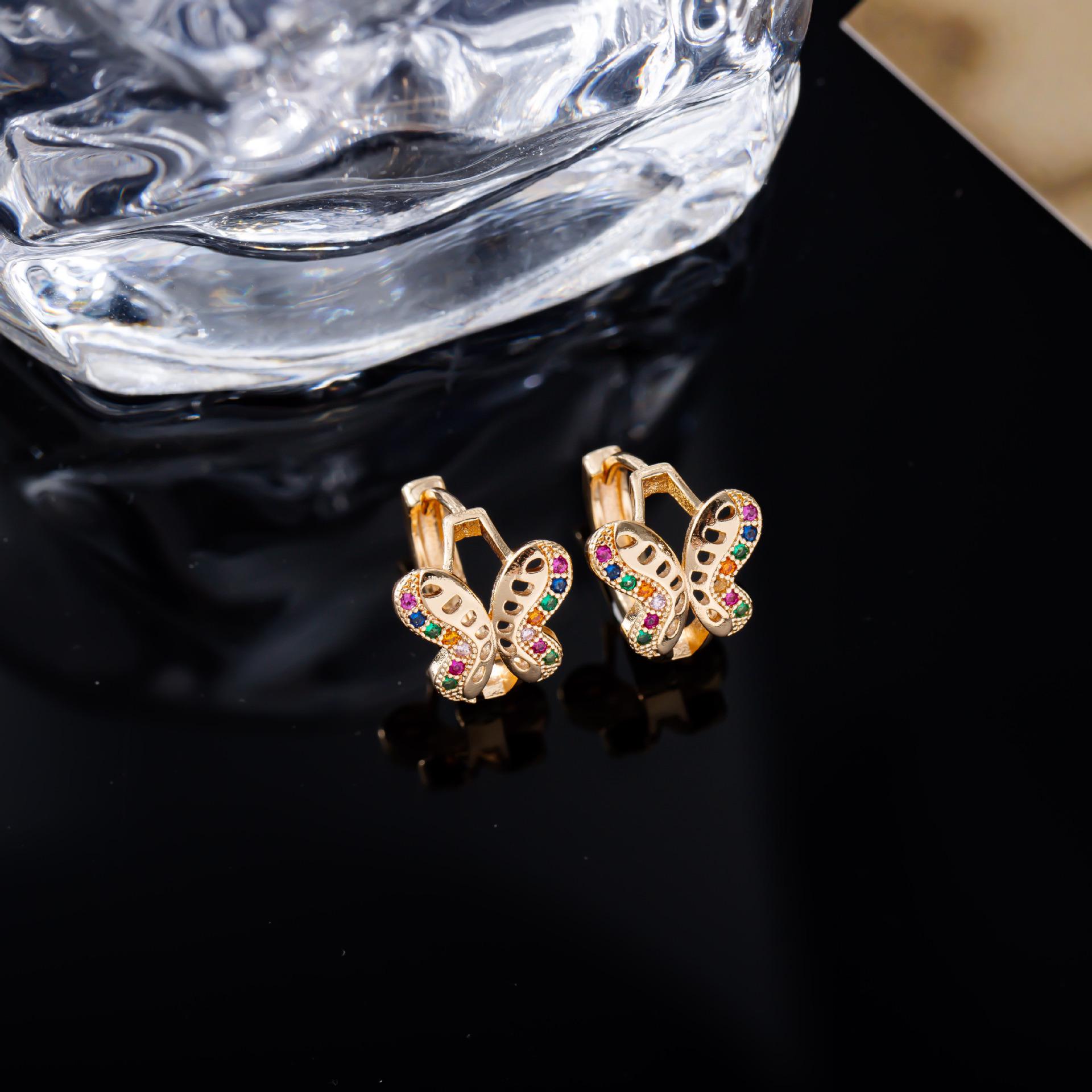 Hollow Butterfly Zircon Earrings - European & American High-End Personalized Studs, 2024