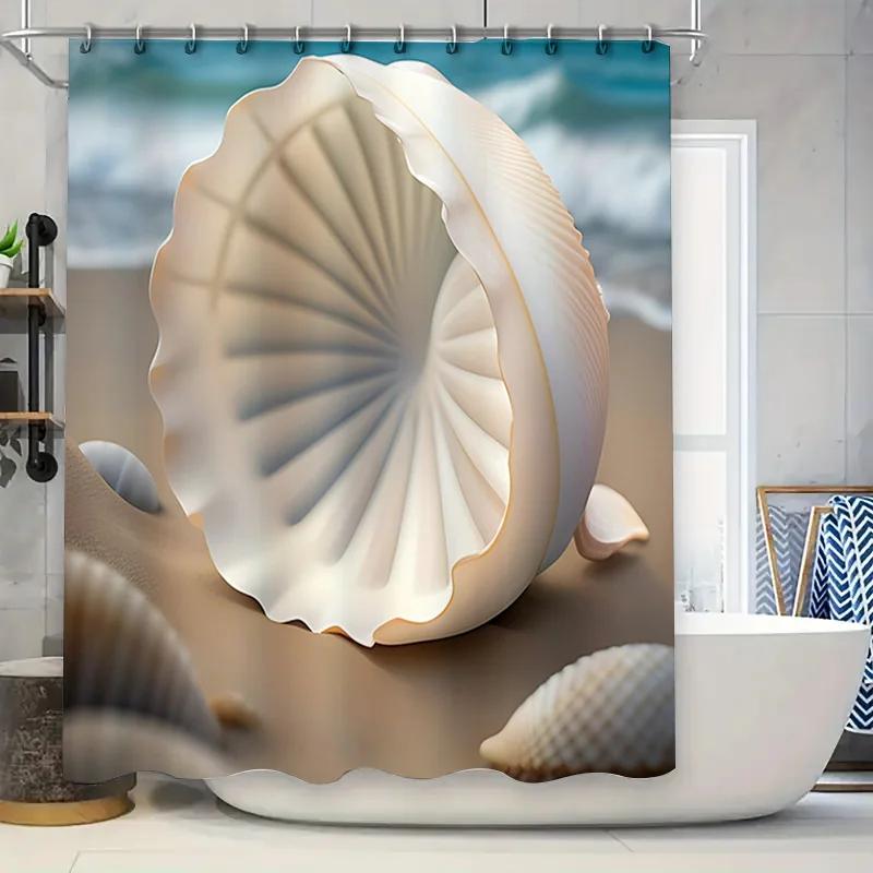 Seashell Shower Curtain for Home Decoration Modern Creative Waterproof Fabric Bath Curtains White Shell Print Available in Vario W90xH180cm