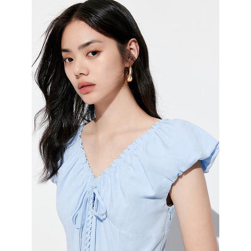 Women's French Style Cloud Jacquard V-Neck Mini Dress