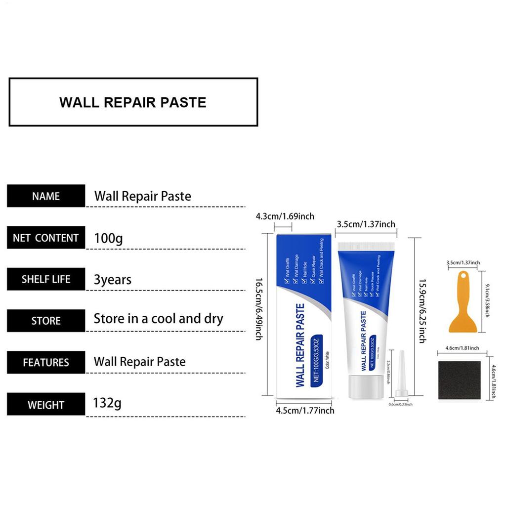 Drywall Repair Kit with Scraper Wall Hole & Crack Filling Paste Quick-Drying Mending Agent Mold Resistant Home Restoration Tool