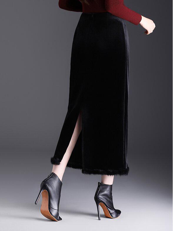 Velvet High-Waist Slit Pencil Skirt - 2025 Winter Collection