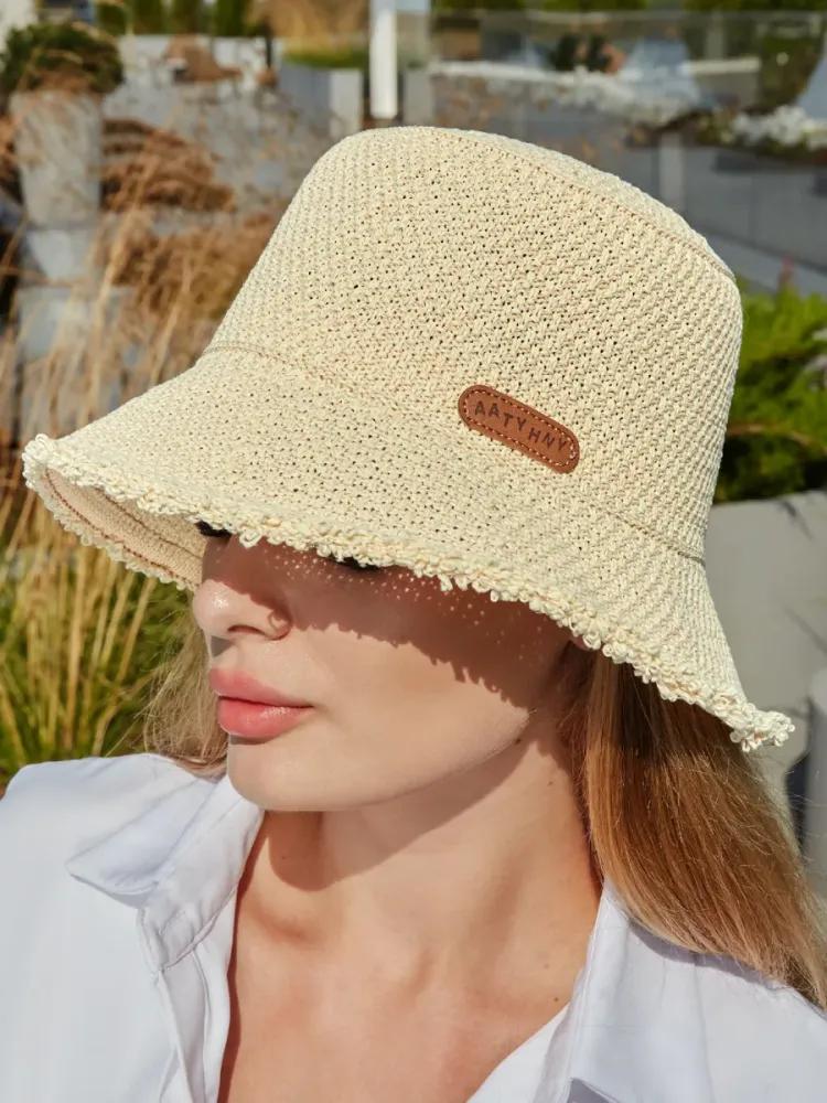Women's Summer Knitted Straw Bucket Hat - Breathable Frayed Edge Sun Hat, UV Protection Casual Fisherman Cap for Beach Travel