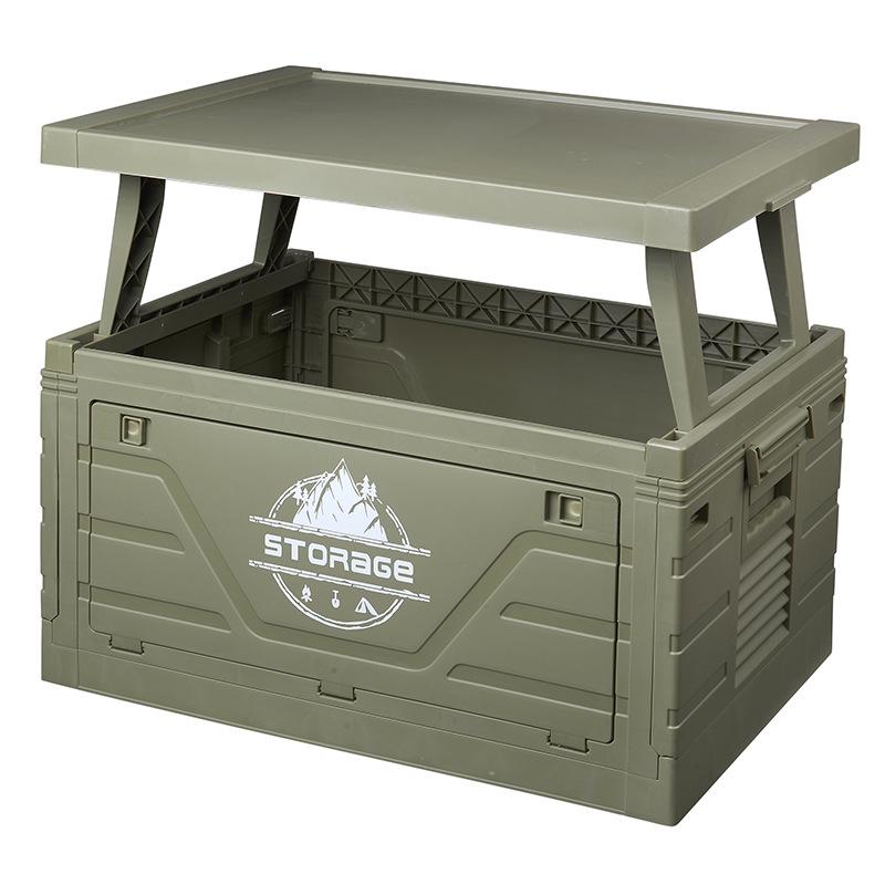 Foldable Wooden Lid Camping Storage Box & Extendable Picnic Table