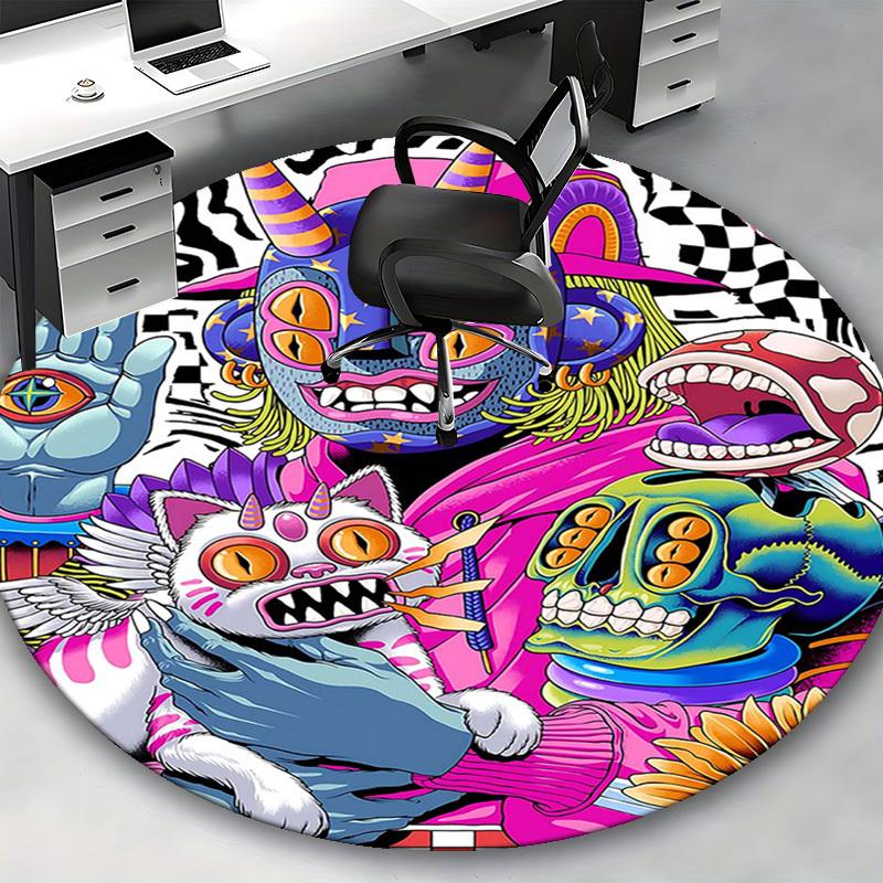 1pc Anime Cartoon Design Round Carpet  Office Chair Mat, AntiSlip Rug for Home Decor, Living Room, Bedroom