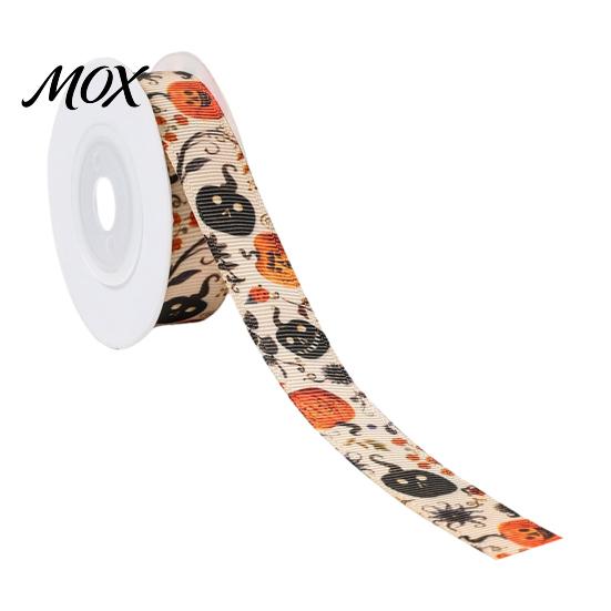 Festliches Dekoratives Stoffband Halloween-Band, 5 Yards 5/8" Kürbis Spinnennetz Aufdruck für Geschenkverpackung Verpackung, DIY Kranz Schleife Bastelarbeiten,