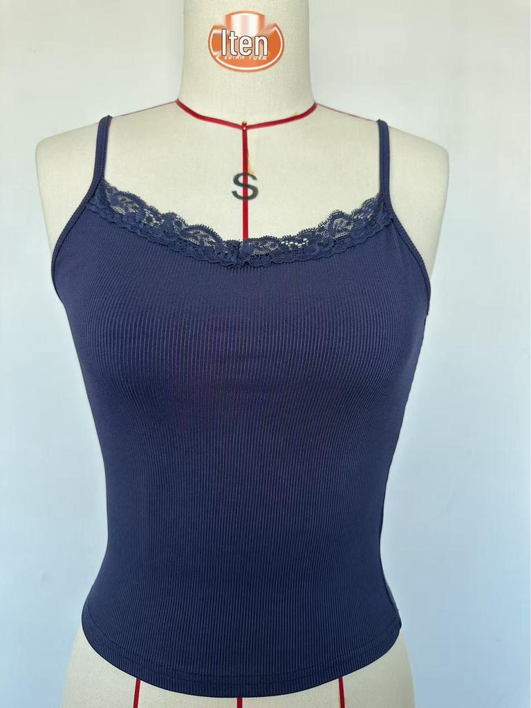 Europäischer Frühling/Sommer 2025 Damen Y2K Enganliegendes Geripptes Cropped Tanktop