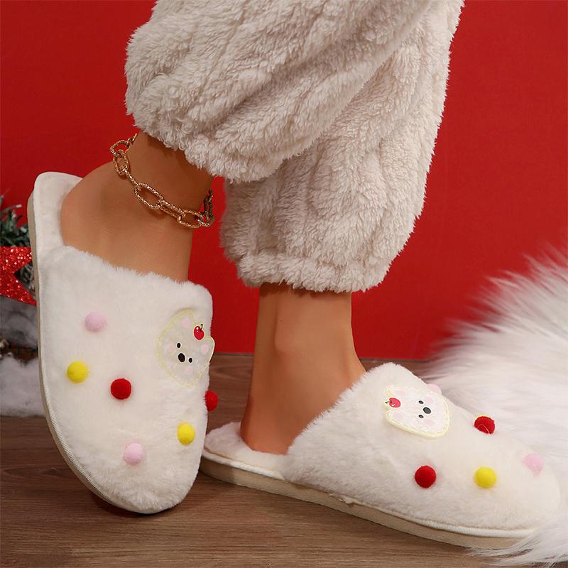 Fashion Cute Cartoon Dogs Fur Slippers Women Winter Mix Color Faux Fur Plush Slippers Woman Indoor Slip On Light Cotton Slides Mujer