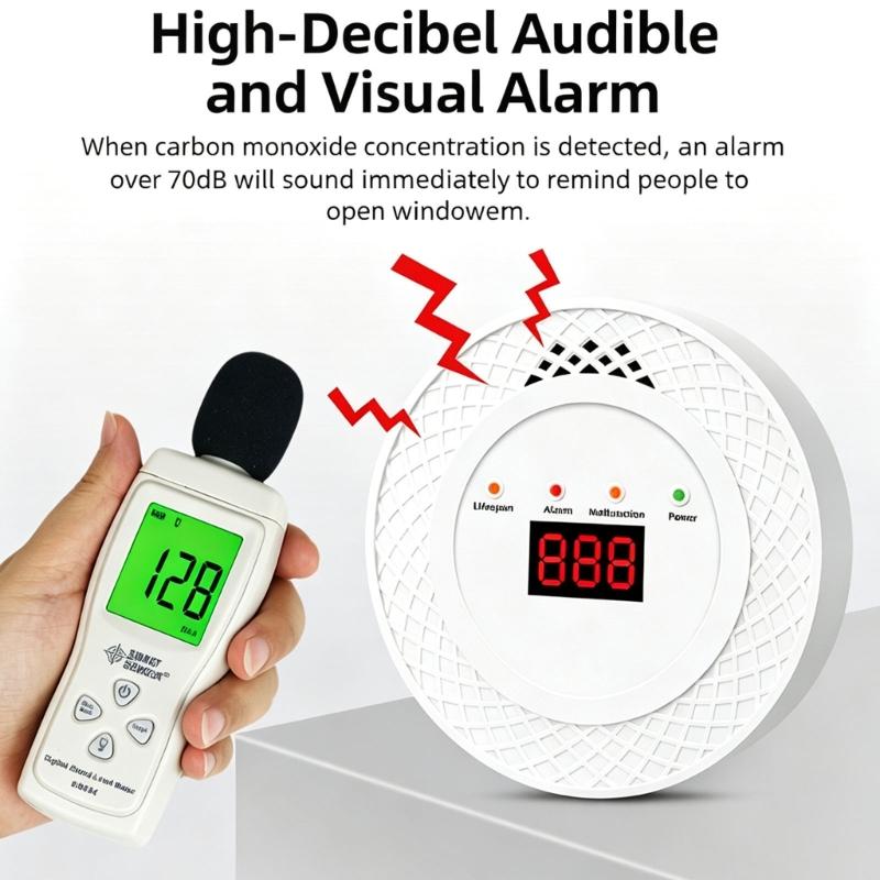 Carbon Monoxide Alarm with Red Display Screen, Test Silence Button and Battery Supply for Indoor Home Awareness