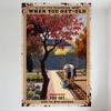 Vintage Rustic Garden Metal Tin Sign 'Don't Stop Gardening When You Get Old' - Elderly Person Watering Garden Bed, Autumn Leaves