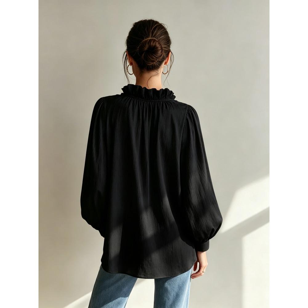 New Arrival Women’s V-neck Ruffled Long-sleeved Loose-fit Casual Shirt Top
