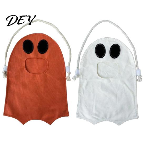 Halloween Party Favor Sack Ghost Candy Bag for Kids, Cute Fabric Treat or Trick Bucket Tote with Handle, Spooky Snack Goodie Bags Supplies Storage
